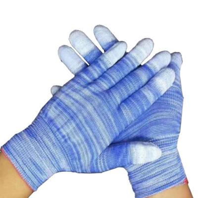 China Wear Resistant Cheapest Mix Colored PU Finger Dipping Safety Work Knitted Gloves for sale