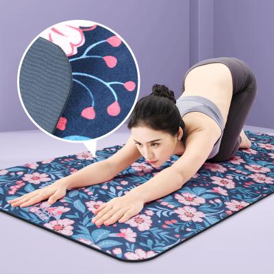 China 2022 New Design Exercise Pilate Yoga Double Print Custom High Quality Microfiber Anti Slip Suede Tape Yoga Mat for sale