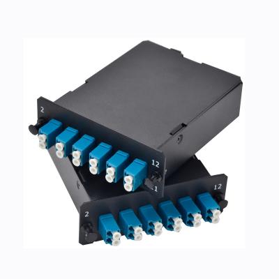 China 2x MPO-12 To 12x LC Duplex , Type A , 24 Fibers OM3 Multimode FHD MPO Cassette for sale