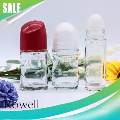 China Gelish Brands Deodorant Use 30ml 50ml Glass Roll On Bottle With Plastic Trackball for sale