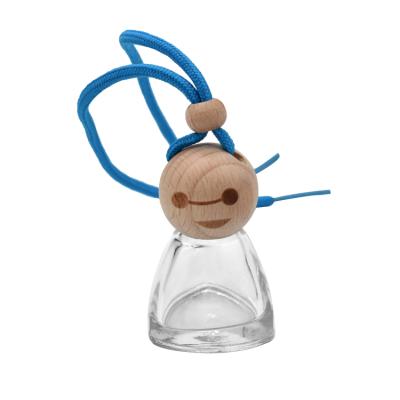 China Personal Care Doll Design Car Perfume Bottle Hanging Diffuser Bottle With Wooden Cap for sale