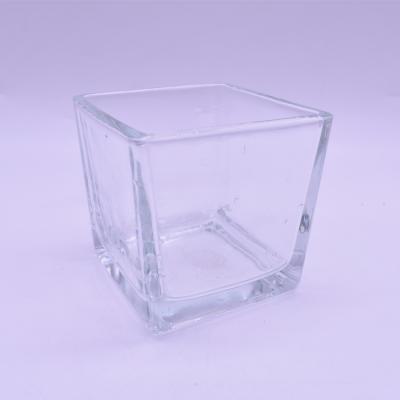 China Home Decoration Clear Square Empty Candle Holders 250ml Reglious Pray Candlestick Jar for sale