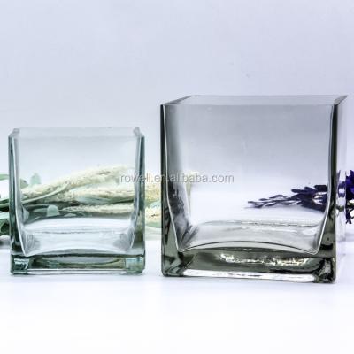 China For Home Decoration/Wedding Crystal Clear Glass Votive Large Square Fragrance Candle Jar Tea Light Holder for sale