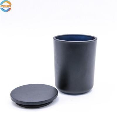 China Religious Activities 100ml Jar Candle Cup Matte Black Glass Jar Around Empty Candle Holder With Lid Wholesale for sale