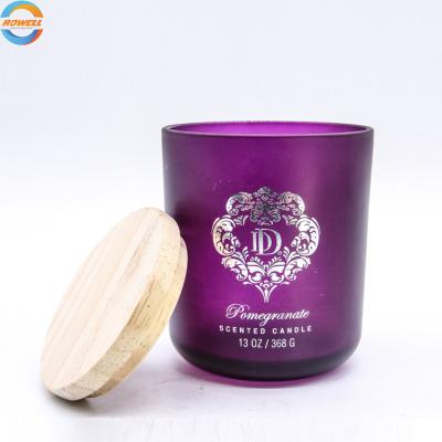 China Home Decoration 370ml Tall Glass Jar 13oz Candle Tin Purple Stick With Lid Wedding Party Use for sale