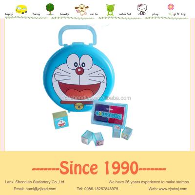 China Eco-Friendly KIDS Toys Stamp Doraemon Art Rubber Stamp Ink Pad Set Custom Gift for sale