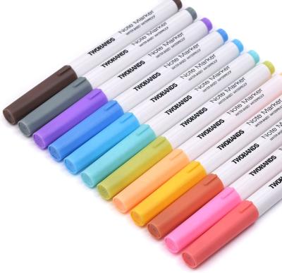 China Highlighter 12 Colors TWOHANDS Highlighter Set Water Based Highlighter Pen Note Marker Journal Supplies for sale