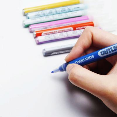 China Bright colors suitable for extra fine tip 1.0mm set paper pens, with silver colors set two-line marker pen set for sale