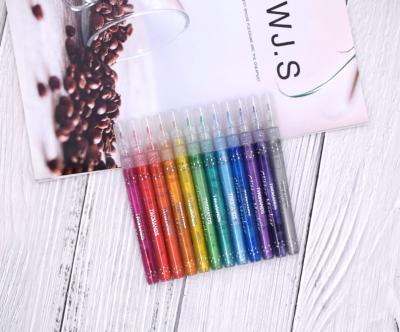 China Smooth writing 12 assorted colors shape glitter markers for sale