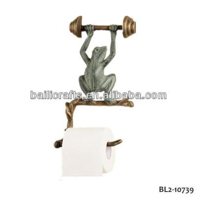 China Ladies Restroom Decor Goods Using Low Price Metal Home Decor Cast Iron Frog Animal Toilet Paper Holder for sale