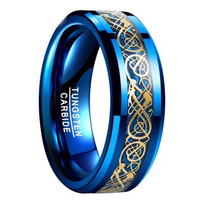 China 8mm Romantic Blue Tungsten Carbide Wedding Engagement Band Mens Silver Celtic Dragon Ring for sale