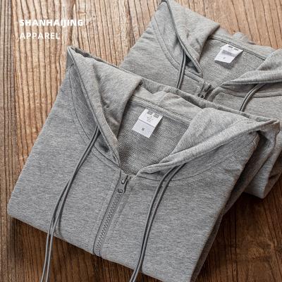 China Custom logo 320g high quality GRAY anti-pilling men's hoodie plain zip up sports sweatshirt manufacturing apparel brand non empty hooded sweatshirts unisex for sale