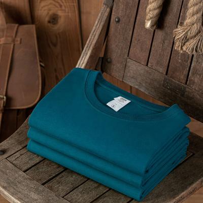 China High Quality 250gsm Tee QUICK DRY Customize Print Simple Vintage Blue Shirt Pullover 100% Cotton T-shirt Premium T-Shirt for sale