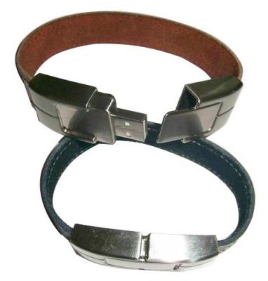 China Silver Metal Wristband USB Flash Drive , Leather Bracelet Memory Stick for sale