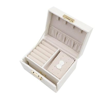 China PU+MDF Recommended Large Capacity Exquisite Dustproof PU Material White Jewelry Box For Jewelry for sale