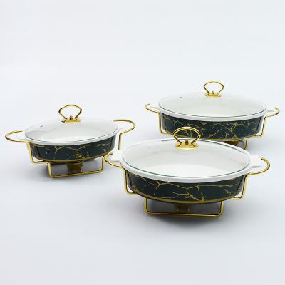 China XINGPAI China hotel supplier gold marble color easily cleaned chafing dishes shake ceramic chafing dish buffet food warmers for sale for sale