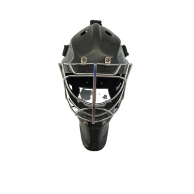 China Helmet Factory Cool Black Carbon Fiber Screws On Visor Hockey Helmet Goalie Face Fleece Hockey Custom Helmet for sale