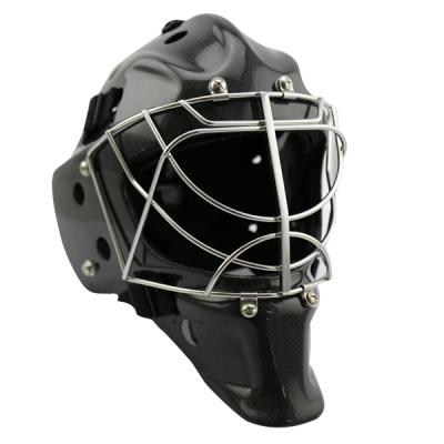 China Strong CarbonFiber+Absorption Foam Carbon Ball Hockey Helmet Goalie Helmet Fiber Bulk Production With Cage for sale