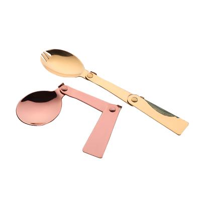 China Factory Wholesale 304 Stainless Steel Travel Sustainable Spoon Folding Tableware With Plastic Case for sale