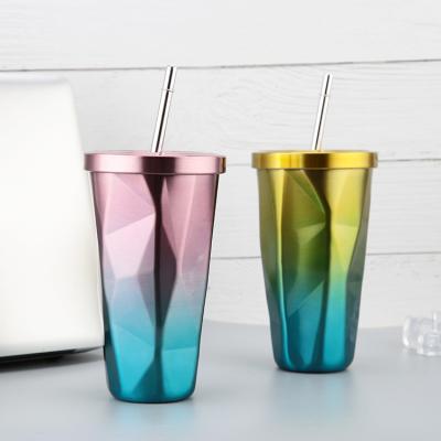 China Wholesale Viable Factory Stainless Steel Tumbler With Straw Hot And Cold Drinking Mug 16 Ounce for sale