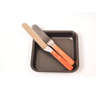 China Factory Wholesale 3pcs/set Stainless Steel Viable Baking Spatulas With Wooden Handle, Angled Metal Spatula Glazing Set for sale