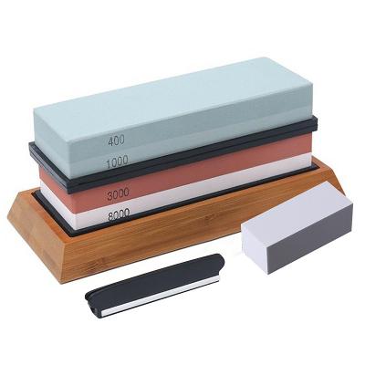 China Wholesale Disposable Aluminum Oxide Knife Sharpener Silicon Carbide Sharpening Stone Bamboo Base Durable Sharping Bamboo Stone For Knife for sale