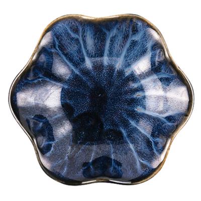 China Sustainable European Flower Shaped Sustainable Plant Flambed Glazed Porcelain Snack Dish Plate Ceramic Soy Sauce Dish for sale