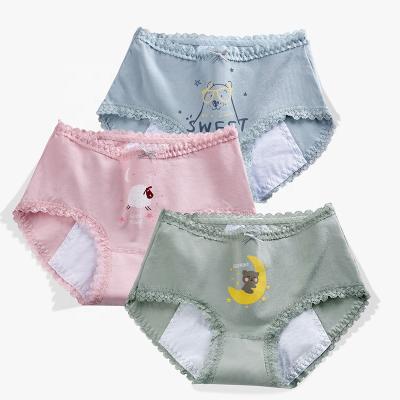 China Antibacterial Cute Girl Period Printing Cotton Three-layer Anti-leakage Pad Women's Leaking Sanitary Panties 1327 for sale