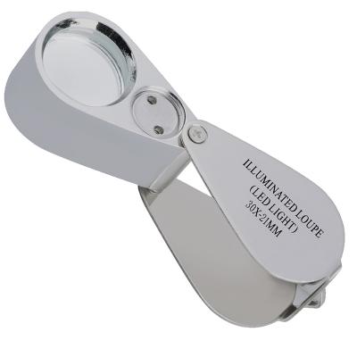 China Alloy 30x21mm Jewelers Loupe Magnifying Glass Spin With LED Light for sale