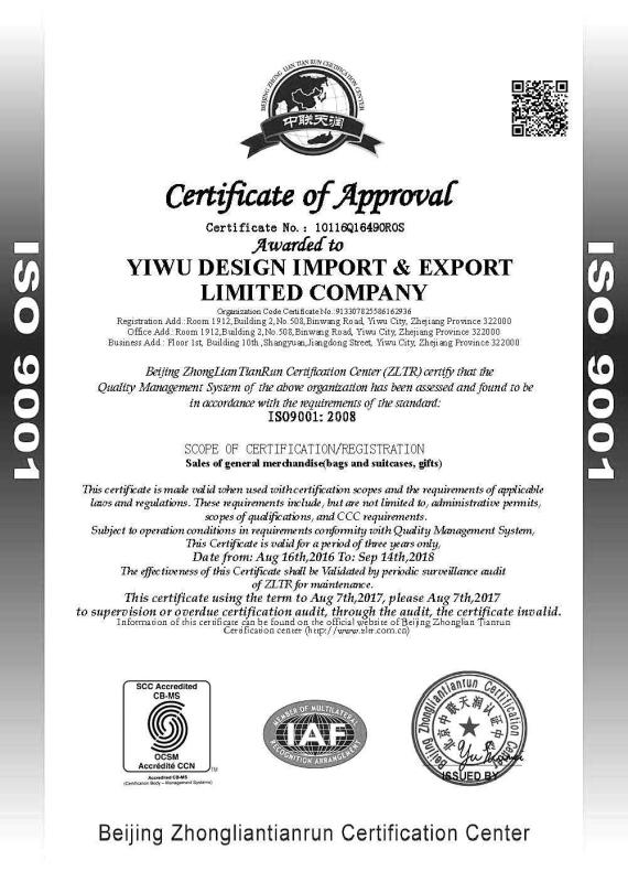 ISO9001 - Yiwu Design Import&Export Ltd., Co.