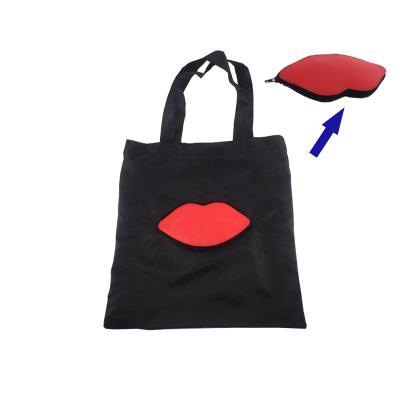 China PU Lip Shape Fashion High Quality Polyester Folding Reusable Folding Shopping Bag for sale