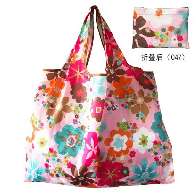 China Fashoion wholesale hot sale cute fancy flowers printed promotional reusable packing polyester foldable shopping bag for sale