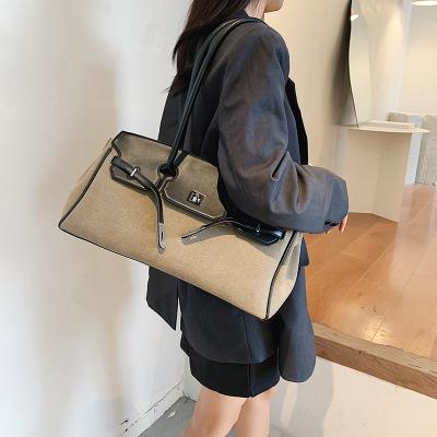 China New Trendy Color Matching Women's Fashion Platinum Canvas Handbag Shoulder Bag Thick Messenger Bag for sale