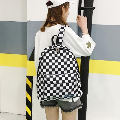 China 2021 Waterproof Fashion Lattice Pattern School Backpack Women Checkerboard Travel Chic Canvas Backpack for sale