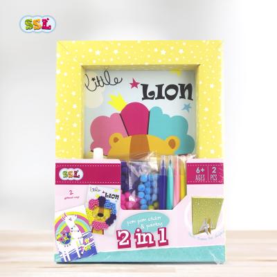 China DIY kids pom pom sticker kit paint 2 in1 pom pom and coloring sheet for sale