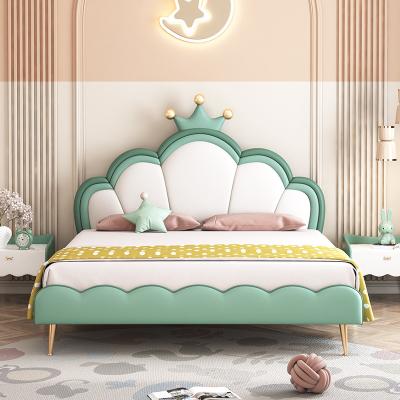 China Letest Environmental Material Kids Bed Room Set Green Color Modern Leather Upholstered Beds For Kids Girls for sale