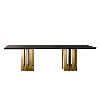 China Other Square Marble Table Slate Stainless Steel Legs Italian Luxury Bright Top Dining Table Customized Long Dining Table for sale