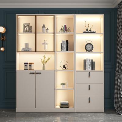 China (Other) Adjustable Classic Living Room Cabinet MDF Bookcase With Clear Glass Door Shelves With Drawer for sale