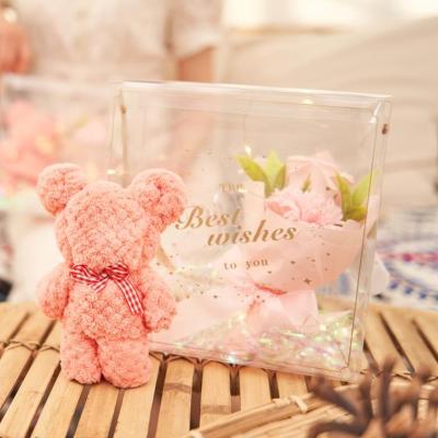 China Hot Selling Promotional Gifts Artificial Flower Soap Rose Teddy Bear Towel Wedding Decoration Flower for sale