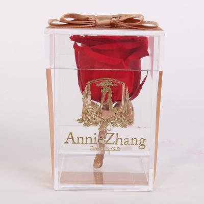 China Beautiful Durable Flower Clear Acrylic Box Preserved Flowers For Wedding Gift Item for sale