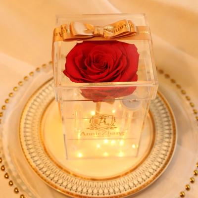 China 2021 Hot Selling Crafts Gifts Heart Factory Valentine's Day Gift Preserved Forever Rose Flower Gift Acrylic Box for sale