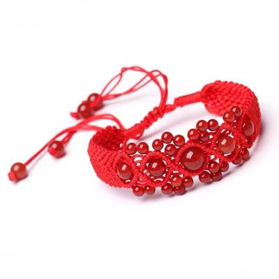 China Wholesale Euro-American People Open Chinese Cotton Red String Rope Yarn Agate Bracelet For Chinese New Year Souvenir for sale