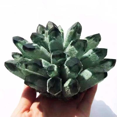 China Wholesale Euro-American Natural Green Crystal Cluster Crystals Rough Ghost Quartz Mineral For National Geo for sale