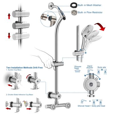 China With Slide Bar Villa Rainfall ABS Chrome Full Set Shower Head With Slide Bar Jet Shower Set for sale