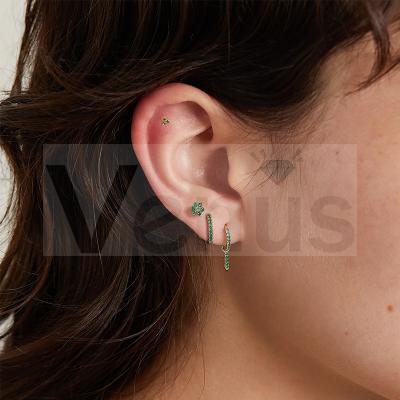 China 2021 green fashion earring studs BOHEMIA VENUS Amazon 925 women jewelry gold CZ huggie silver circle earrings for sale