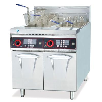 China Commercial Restaurant Stainless Steel Double Tanks 4 Basket Electric Deep Fryer With 6 Channel Timer for sale