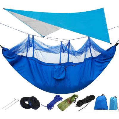 China Durable 210T Parachute Travel Camping Nylon Lightweight Outdoor Hammock with Mosquito Net and Rain Fly Tarp for sale