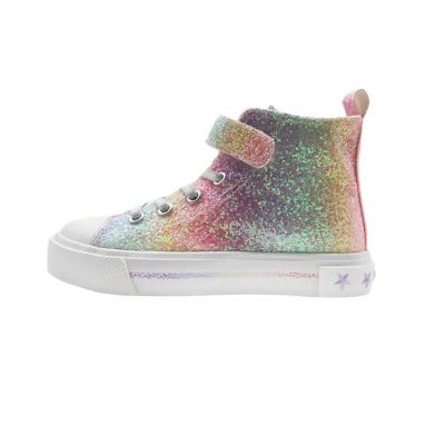 China Breathable Customizable Gradient Color Glitter Kids School High Top Fashionable Casual Sneakers Canvas Kids Shoes for sale