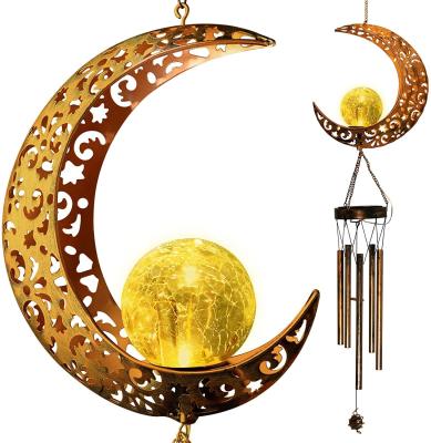 China Eco-friendly Moon Crack Glass Ball Wind Rings Solar Wind Rings Moon Decor Light For Outdoor Garden Christmas for sale