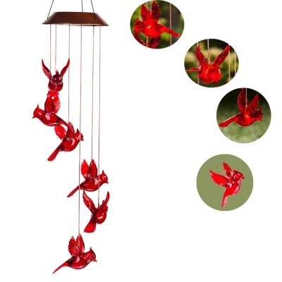 China Eco-friendly Bird Garden Decoration LED Cardinal Solar Outdoor Waterproof Wind Chime Solar Wind Chime Light for sale